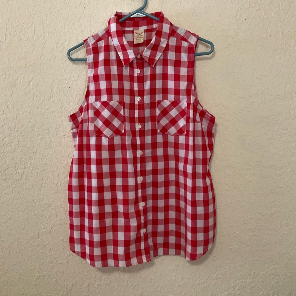 Red & White Checkered Tank Button Down